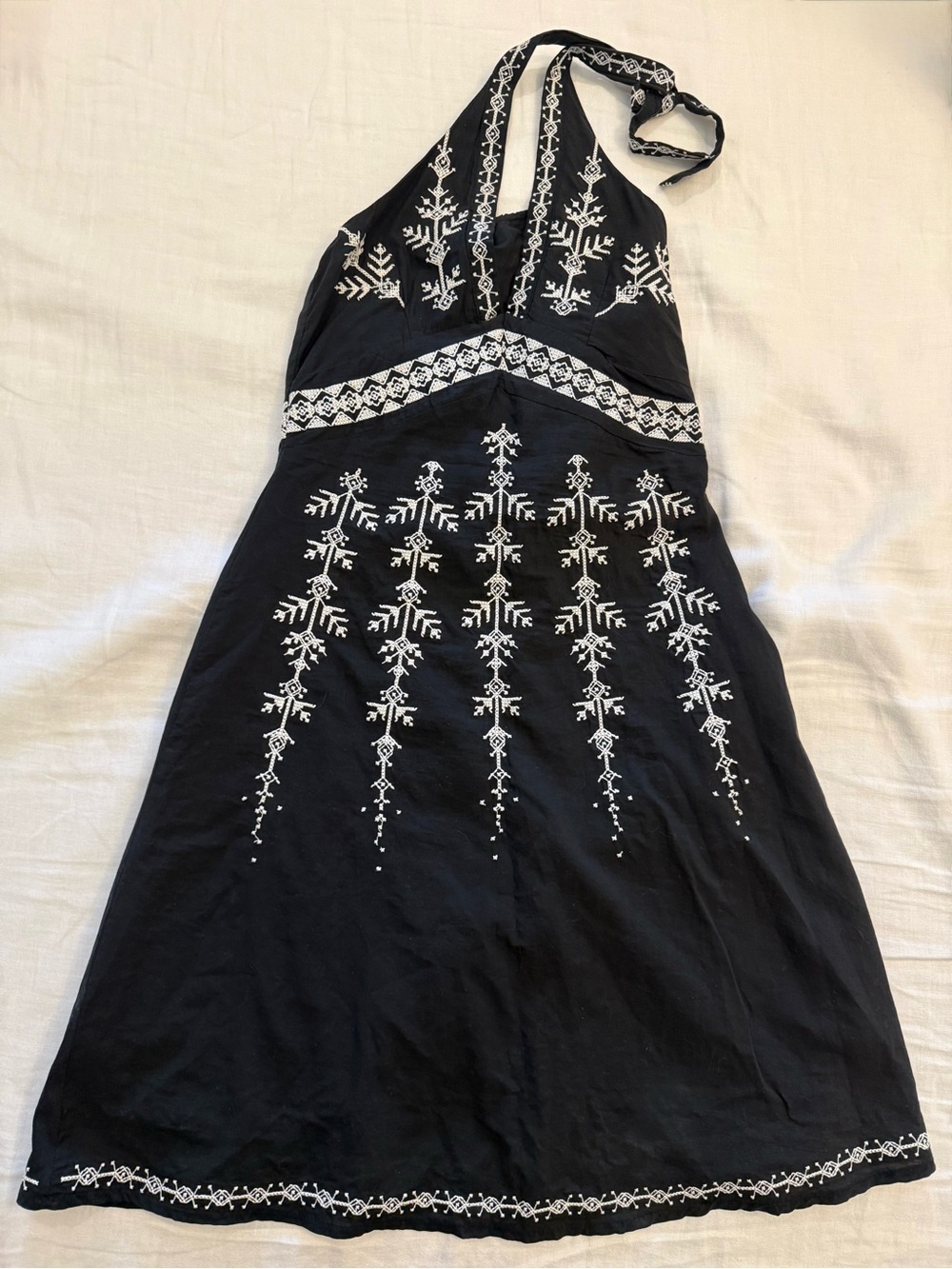 Embroidered Black Halter Summer Dress